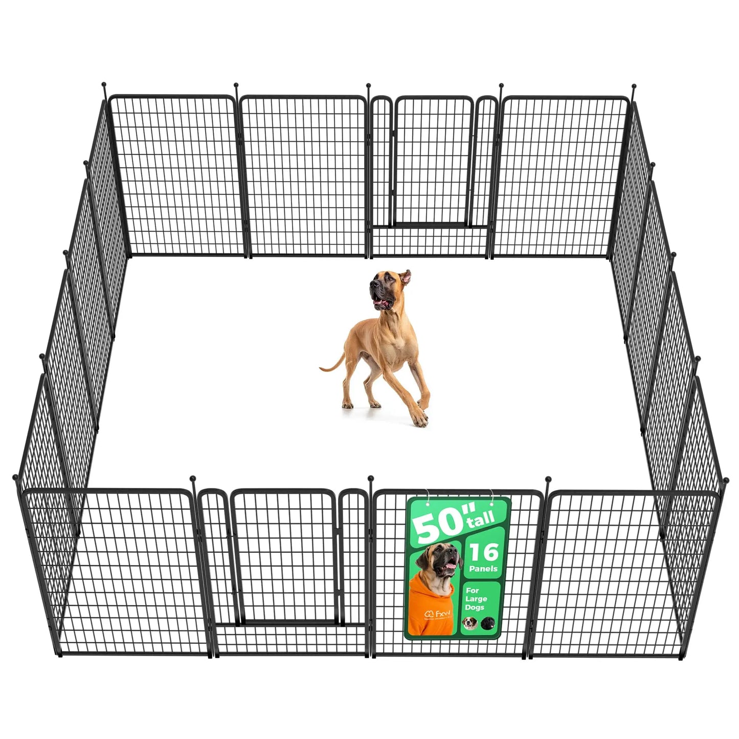 FXW Rollick Unleashed Dog Playpen for Indoor and Outdoor Use, Available in Heights of 40", 45", and 50" with 8 or 16 Panels for Medium and Large Dogs, Black/White│Patented Design, Summervibes
