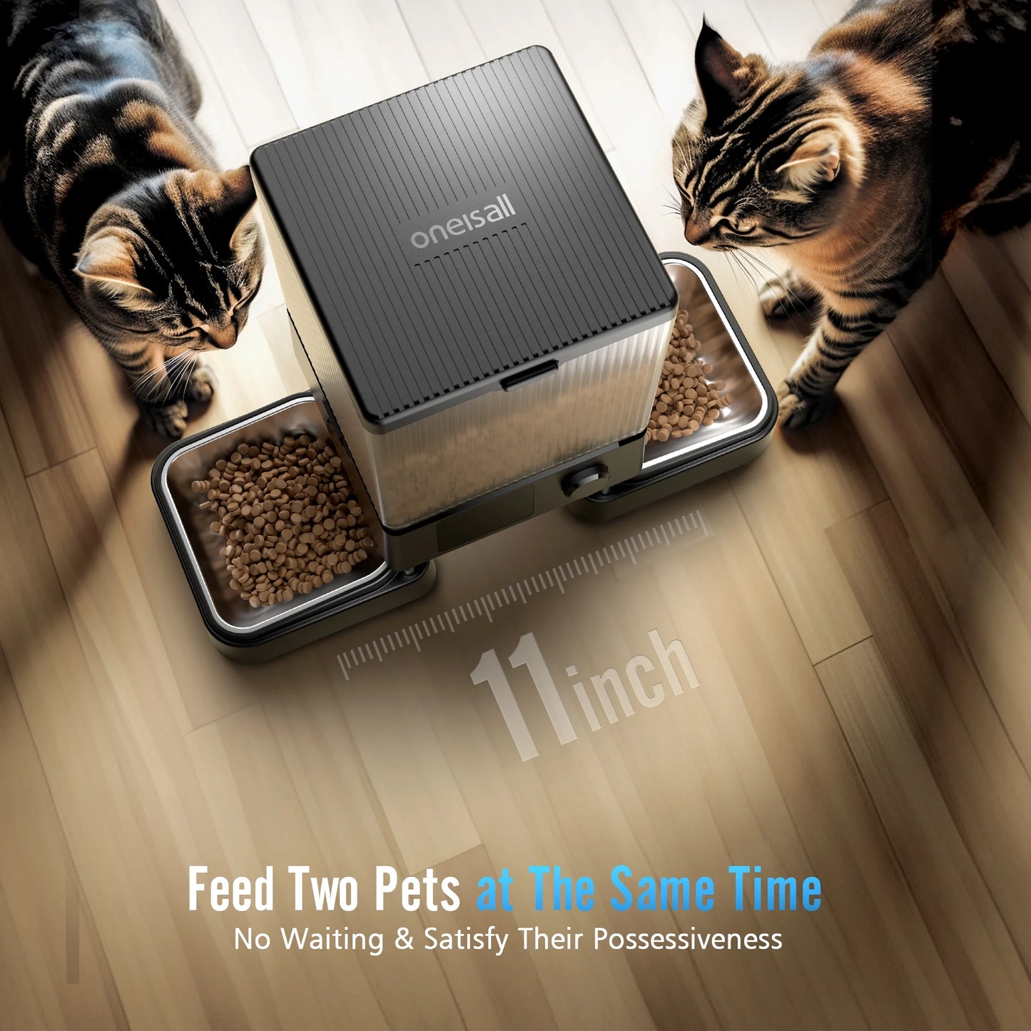 5L Wi-Fi Enabled Automatic Cat Feeder with App Control, PFD-002 PRO Dual Bowl Dispenser with Desiccant Bag, Scheduled Feeding for Two Cats or Small Dogs - Black