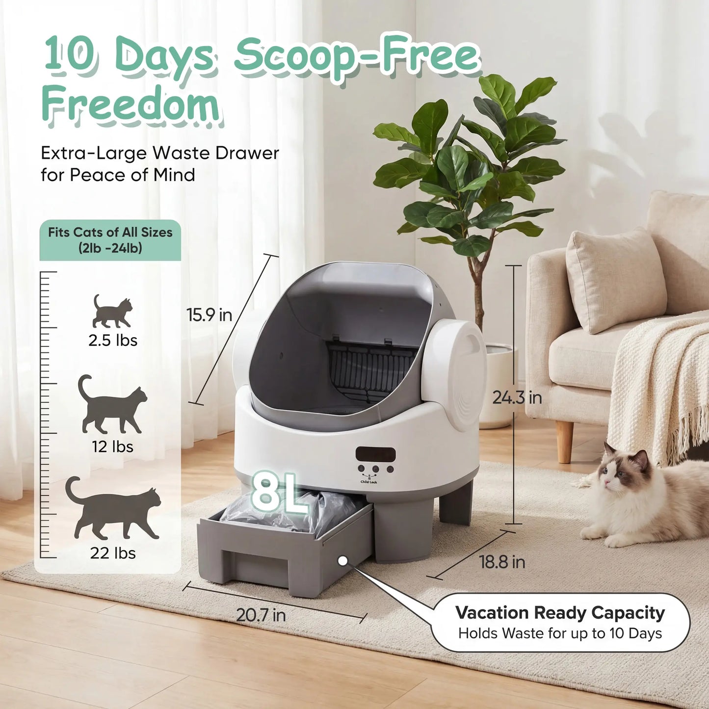 Warcat Advanced Automatic Open-Top Cat Litter Box with Streamlined Self-Cleaning System and Enhanced Safety Sensors for Convenient Usage