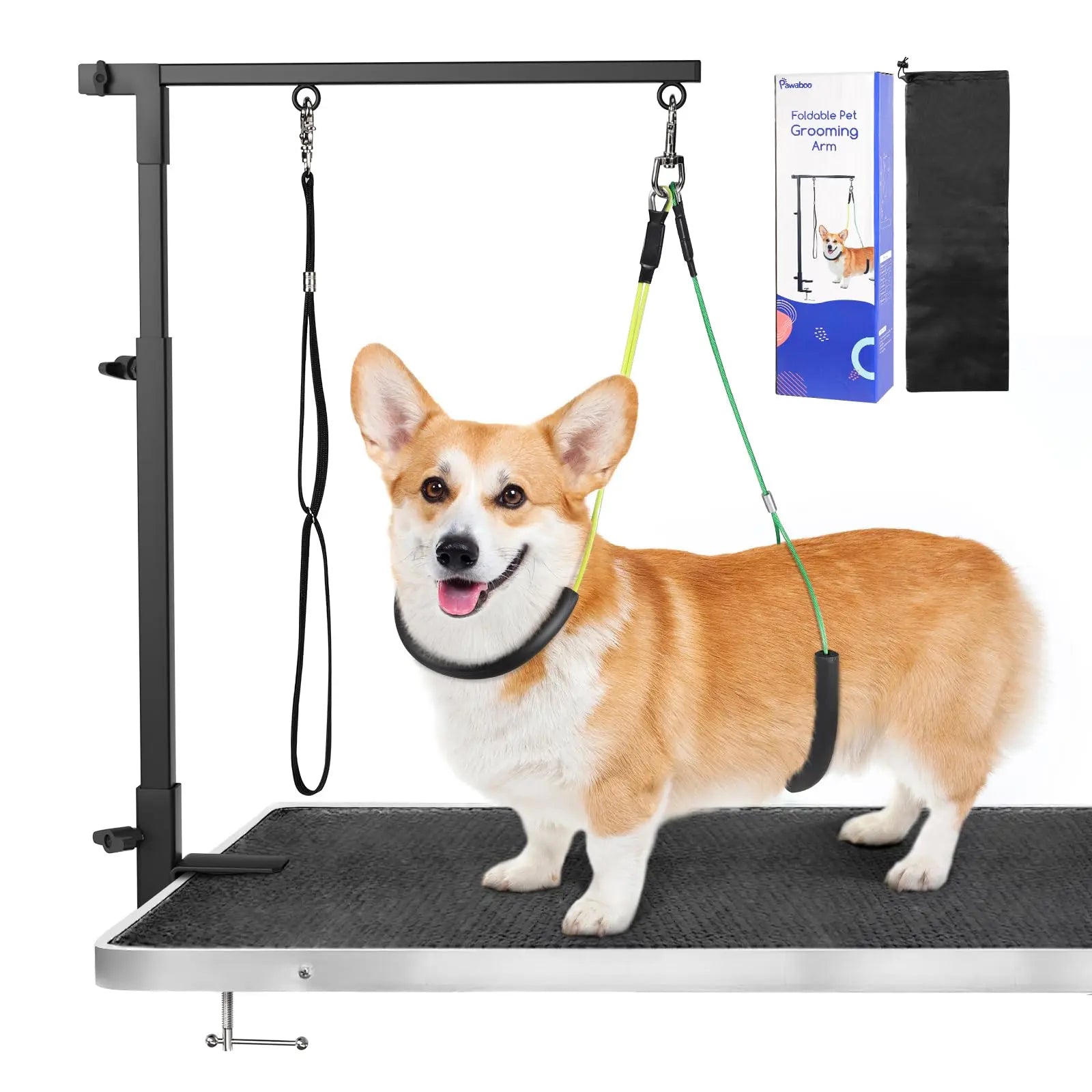 Pawaboo Professional Dog Grooming Table Arm with Clamp, 35" Adjustable Grooming Stand and Complimentary No-Sit Haunch Holder with Grooming Loop, Foldable Design for Small to Medium Pets