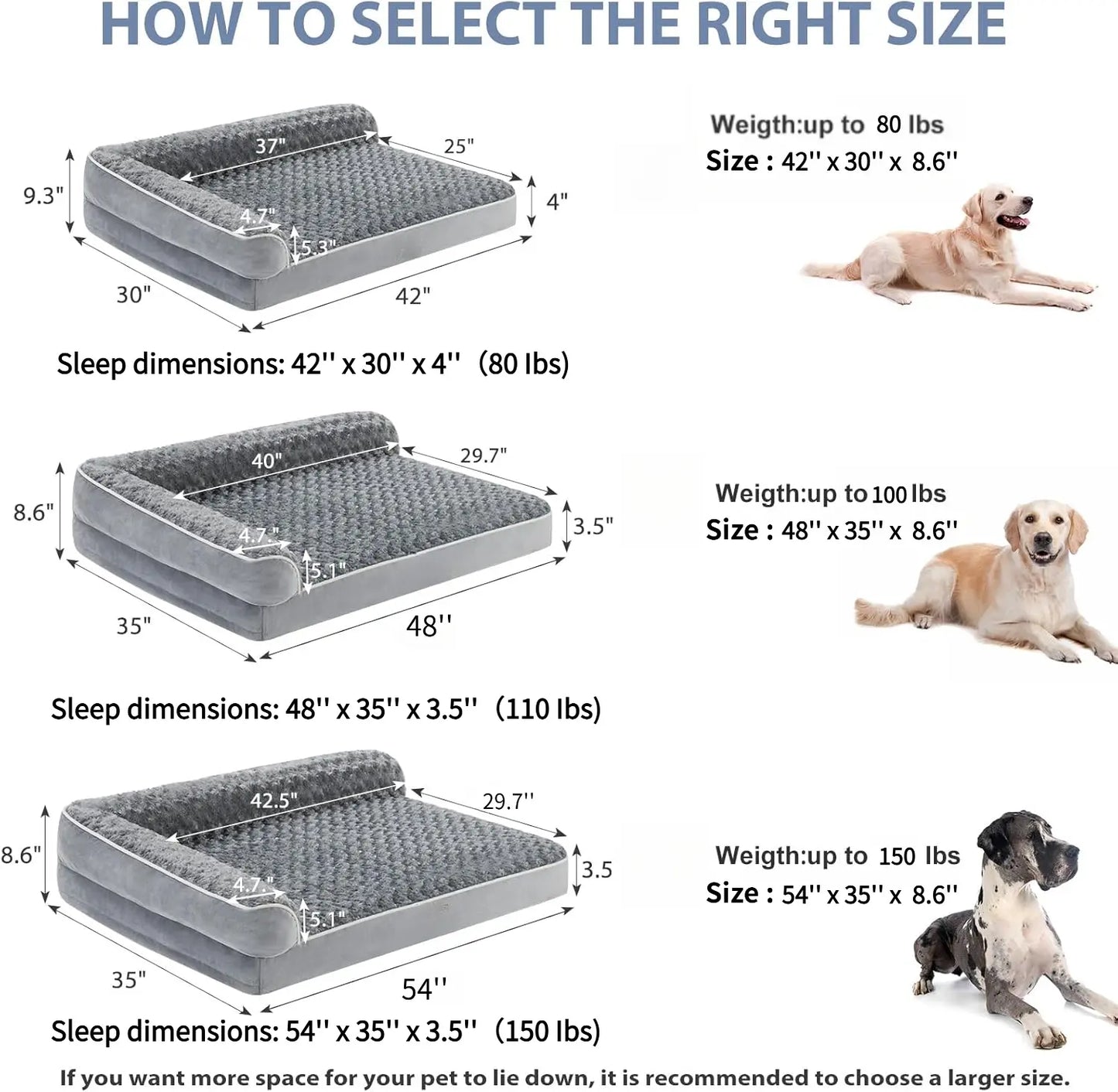 Premium Orthopedic L-Shaped Dog Bed for Large Breeds - Waterproof Velvet Sofa with Pressure Relief Foam, Joint Support, Removable and Washable Cover, Self-Warming Surface, and Non-Slip Base