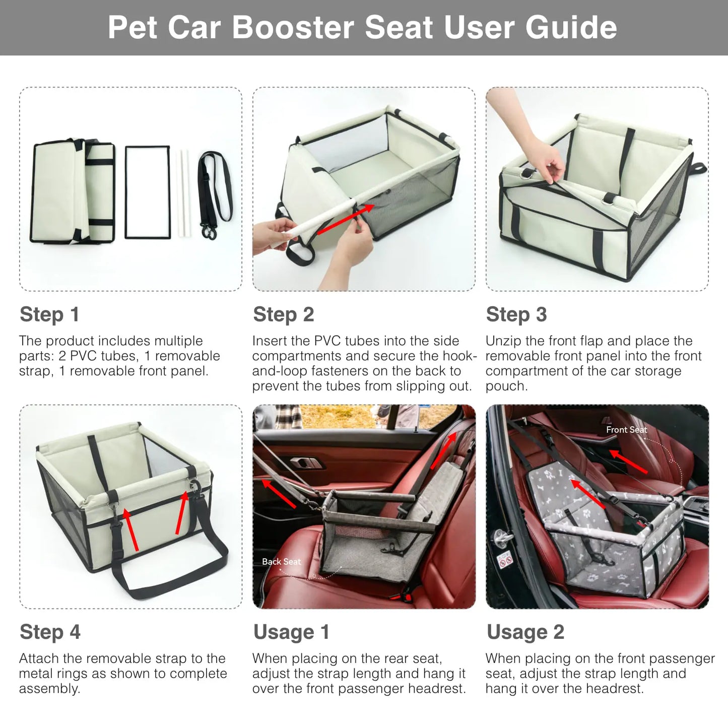 Pet Car Seat - Foldable Safety Booster for Cats and Dogs | Breathable, Easy-to-Clean Design with Spacious Interior | Compatible with Front and Back Seats, Simple Assembly