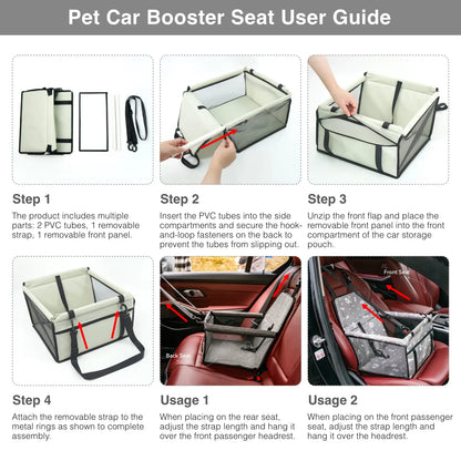 Pet Car Seat - Foldable Safety Booster for Cats and Dogs | Breathable, Easy-to-Clean Design with Spacious Interior | Compatible with Front and Back Seats, Simple Assembly