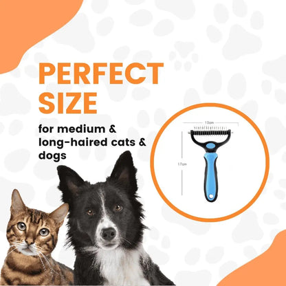 Stainless Steel Double-Sided Pet Detangling Comb - 1 Piece Dog and Cat Grooming Brush for Effective Shedding and Fur Care with Optimal Blade Spacing