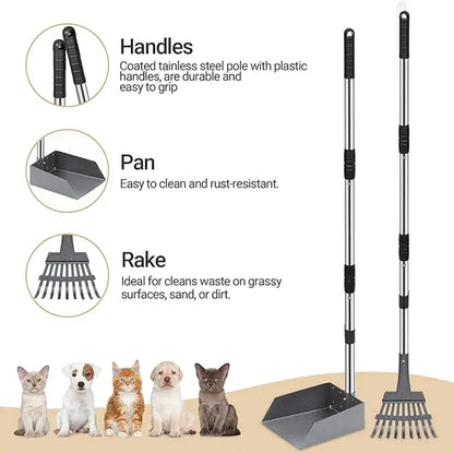 Professional Dog Waste Removal Set with Extra Large 9" x 9.5" Tray and 38" Adjustable Handle for Large Breeds - Durable Rust-Proof Metal and Aluminum Construction