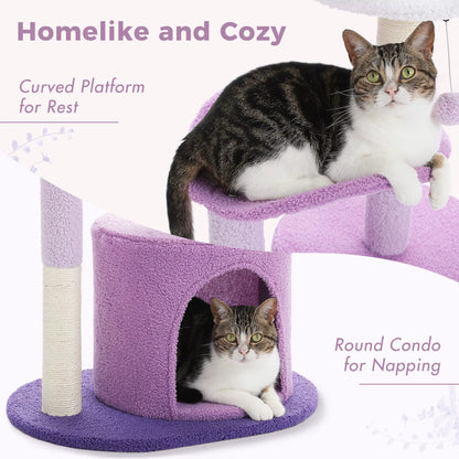 Cactus-Inspired Indoor Cat Tree with Curved Perch, Removable Top Bed, and Integrated Scratching Post