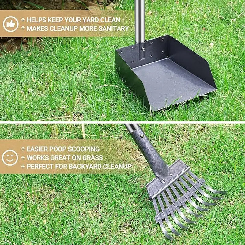 Professional Dog Waste Removal Set with Extra Large 9" x 9.5" Tray and 38" Adjustable Handle for Large Breeds - Durable Rust-Proof Metal and Aluminum Construction