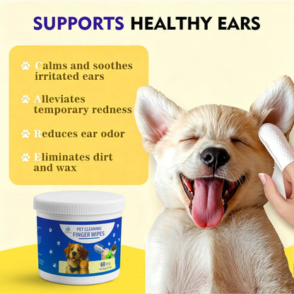 Bellepaws Pet Finger Cleaning Wipes - 60 Count | Chamomile, Honey & Aloe Infused | Gentle Multi-Purpose Wipes for Ears, Teeth & Paws | Deodorizing & Moisturizing Grooming Solution