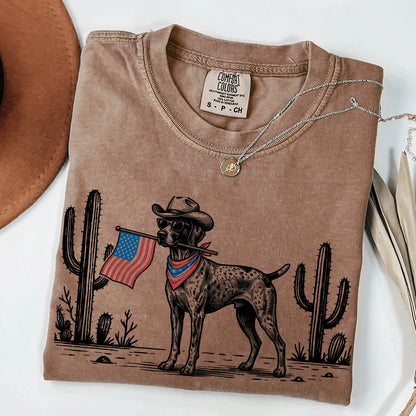 Patriotic Dog Shirt by Comfort Colors for Over 50 Breeds - Western Cowboy Tee, Ideal 4th of July Gift for Dog Lovers, USA Flag Design