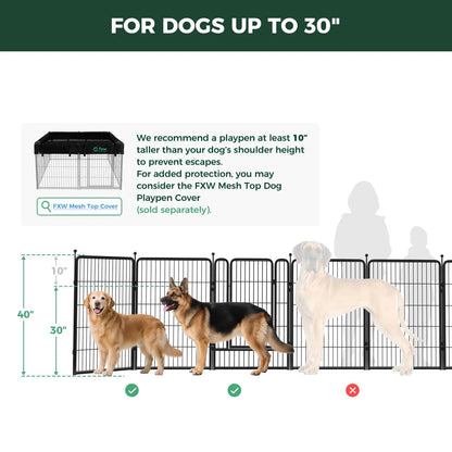 FXW Rollick Unleashed Dog Playpen for Indoor and Outdoor Use, Available in Heights of 40", 45", and 50" with 8 or 16 Panels for Medium and Large Dogs, Black/White│Patented Design, Summervibes
