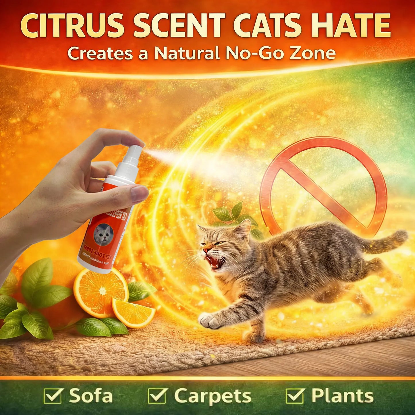 Cat Deterrent Spray for Indoor and Outdoor Use, Furniture Protection and Anti-Marking Solution for Sofas and Carpets, Made with Natural Ingredients (100 ml x 2)
