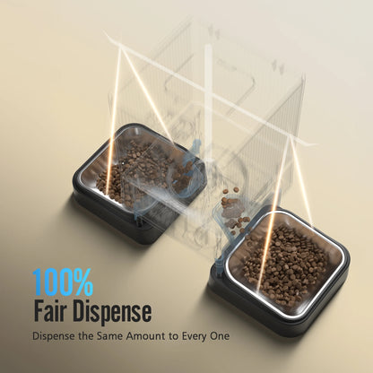 5L Wi-Fi Enabled Automatic Cat Feeder with App Control, PFD-002 PRO Dual Bowl Dispenser with Desiccant Bag, Scheduled Feeding for Two Cats or Small Dogs - Black