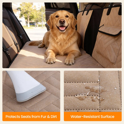 VALUXE Waterproof Dog Car Seat Cover for Large Dogs - Full-Cover Back Seat Protector, Foldable, Beige/Black