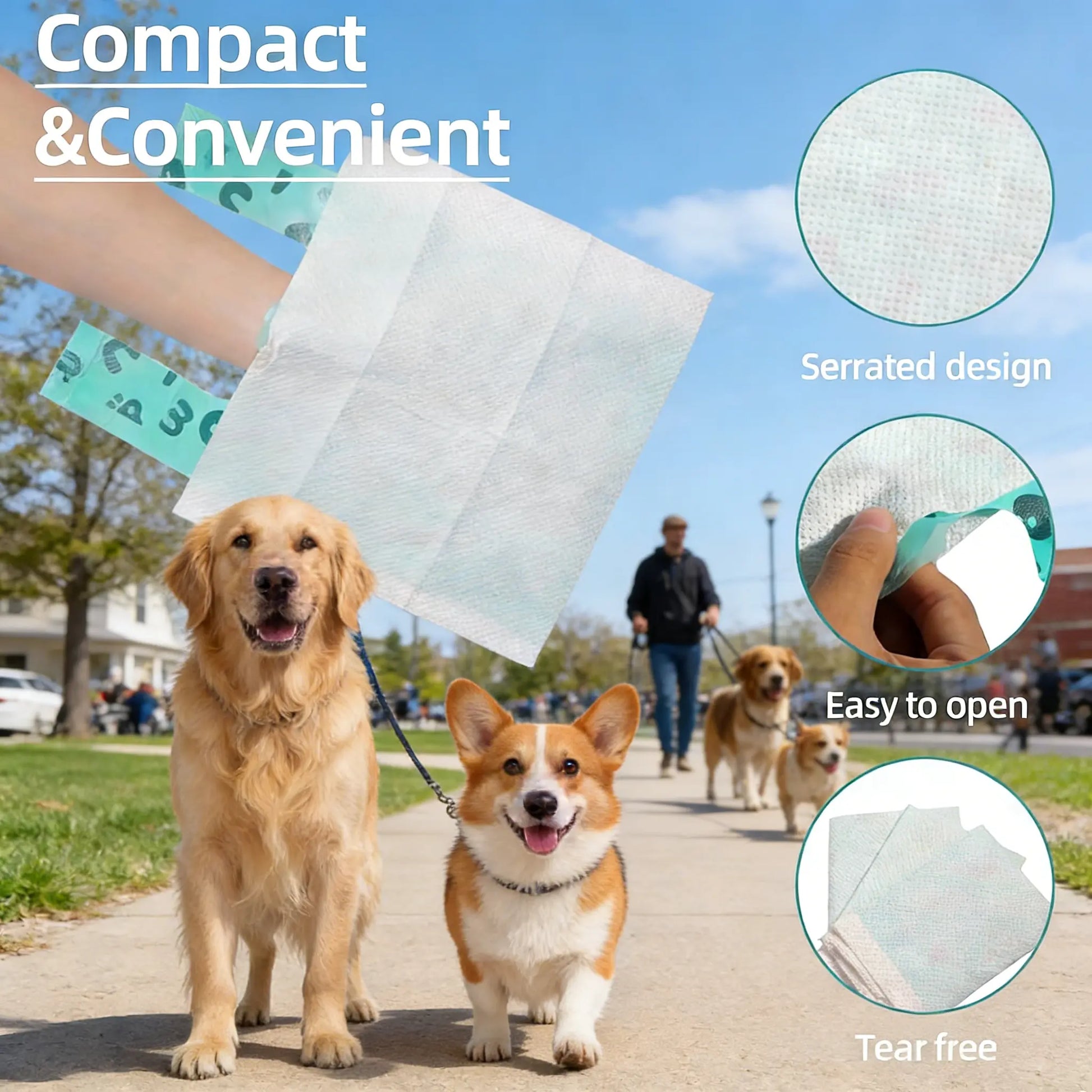 Eco-Friendly Double-Layer Dog Waste Bags with Paper Towels - 50 Count Value Pack, Leak-Proof and Durable for Travel, Walking, and Home Use