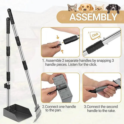 Professional Dog Waste Removal Set with Extra Large 9" x 9.5" Tray and 38" Adjustable Handle for Large Breeds - Durable Rust-Proof Metal and Aluminum Construction