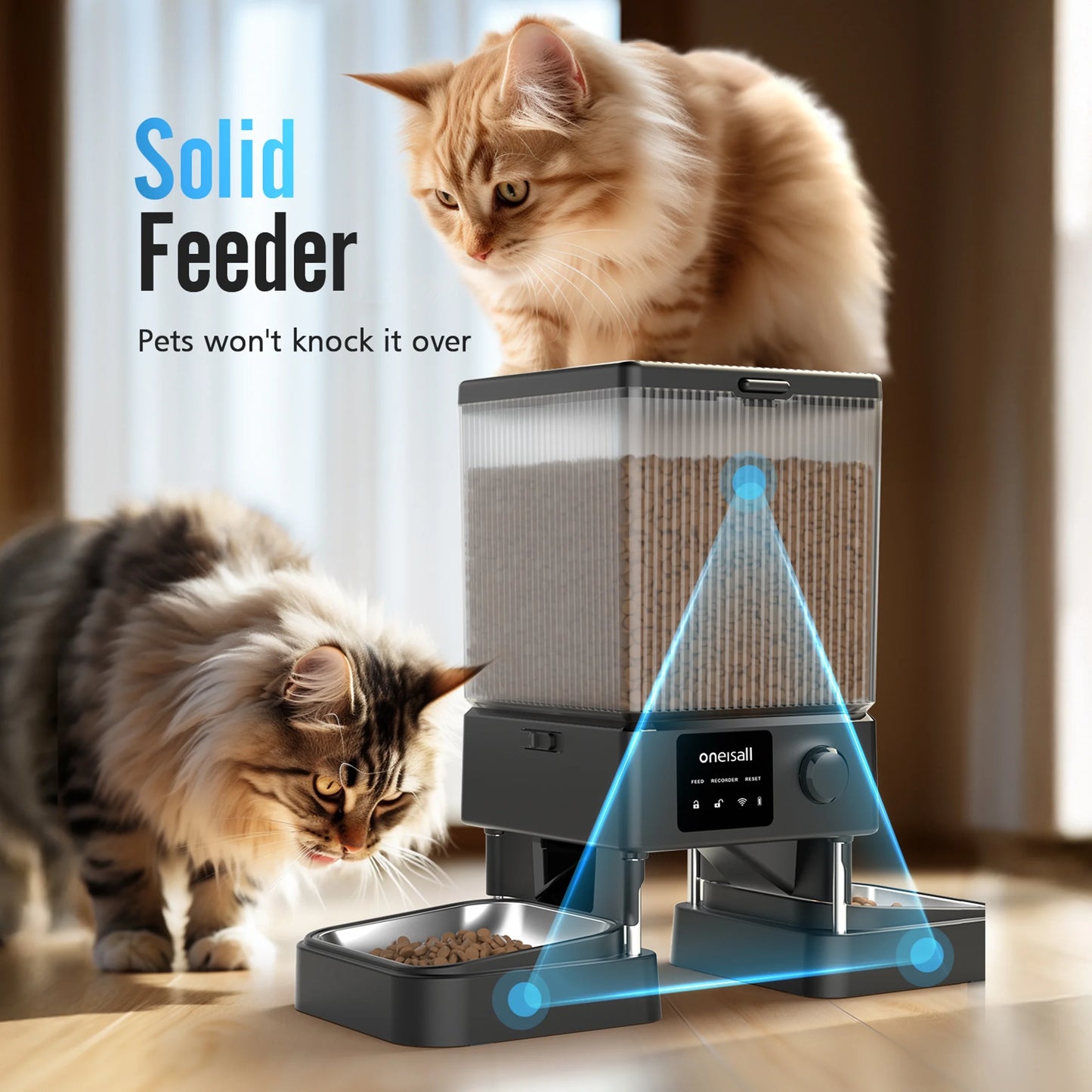 5L Wi-Fi Enabled Automatic Cat Feeder with App Control, PFD-002 PRO Dual Bowl Dispenser with Desiccant Bag, Scheduled Feeding for Two Cats or Small Dogs - Black