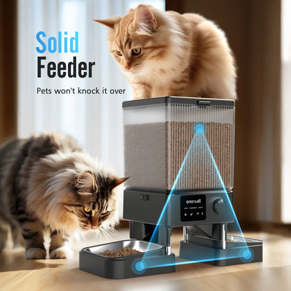 5L Wi-Fi Enabled Automatic Cat Feeder with App Control, PFD-002 PRO Dual Bowl Dispenser with Desiccant Bag, Scheduled Feeding for Two Cats or Small Dogs - Black