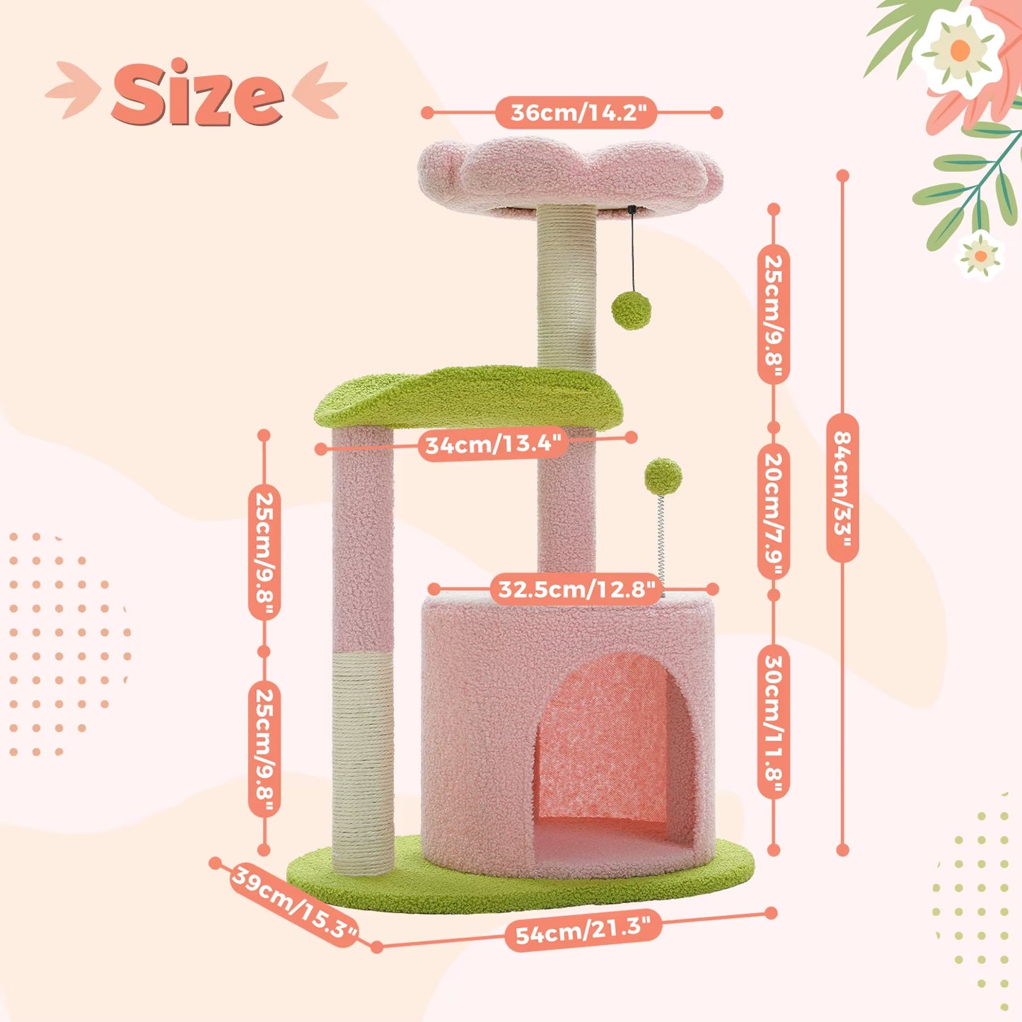 Cactus-Inspired Indoor Cat Tree with Curved Perch, Removable Top Bed, and Integrated Scratching Post