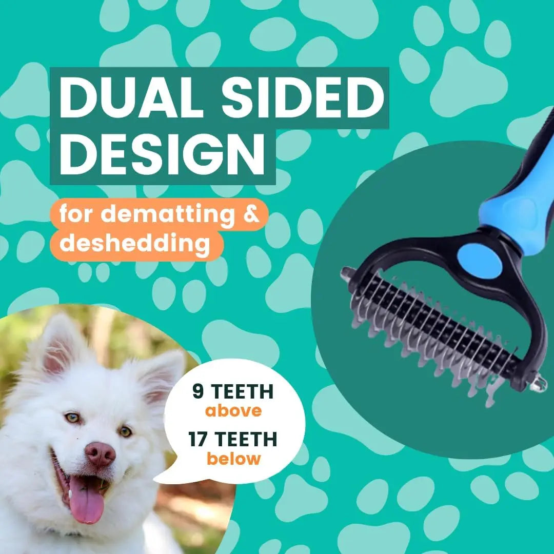 Stainless Steel Double-Sided Pet Detangling Comb - 1 Piece Dog and Cat Grooming Brush for Effective Shedding and Fur Care with Optimal Blade Spacing