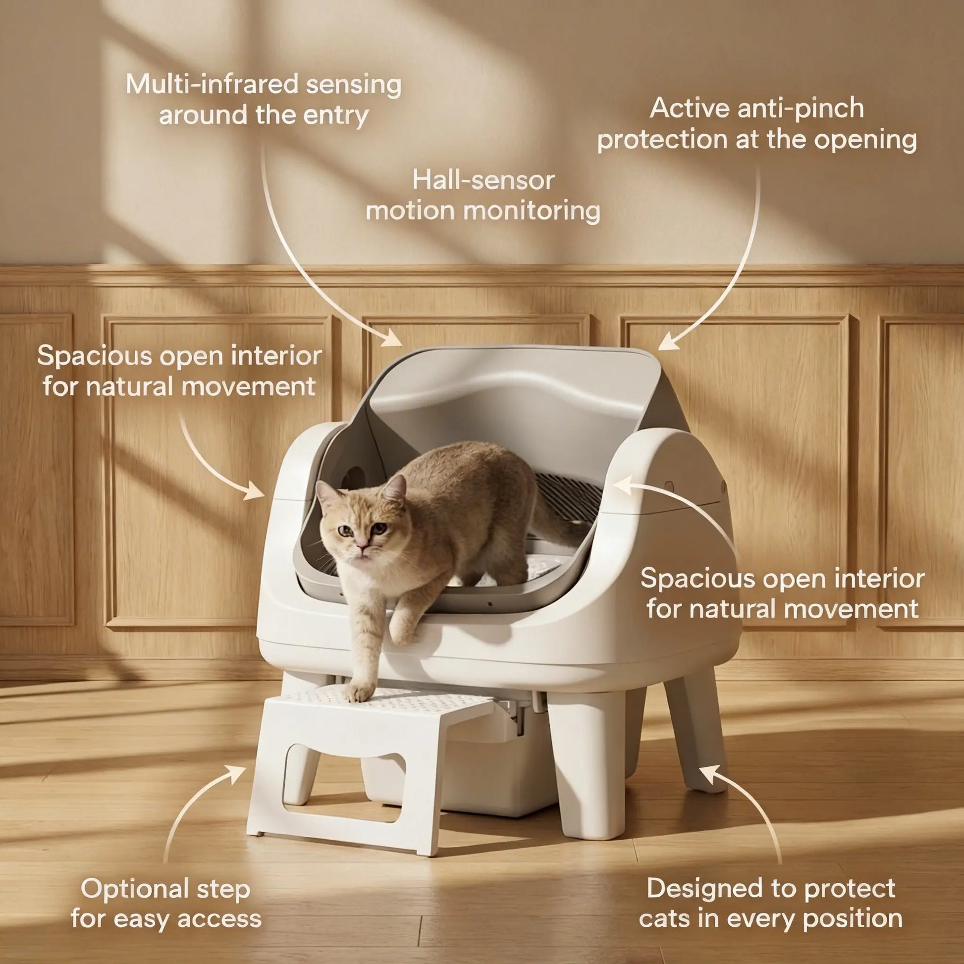 Petpivot Autoscooper 12 Lite Open Top Self-Cleaning Cat Litter Box with Advanced Safety Sensors and Accessible Design for Senior Cats