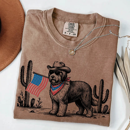 Patriotic Dog Shirt by Comfort Colors for Over 50 Breeds - Western Cowboy Tee, Ideal 4th of July Gift for Dog Lovers, USA Flag Design