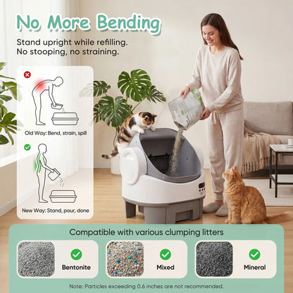 Warcat Advanced Automatic Open-Top Cat Litter Box with Streamlined Self-Cleaning System and Enhanced Safety Sensors for Convenient Usage