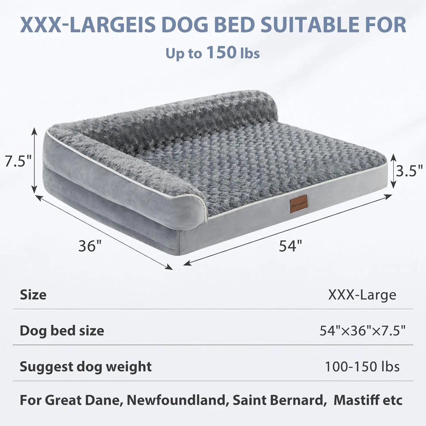 Premium Orthopedic L-Shaped Dog Bed for Large Breeds - Waterproof Velvet Sofa with Pressure Relief Foam, Joint Support, Removable and Washable Cover, Self-Warming Surface, and Non-Slip Base