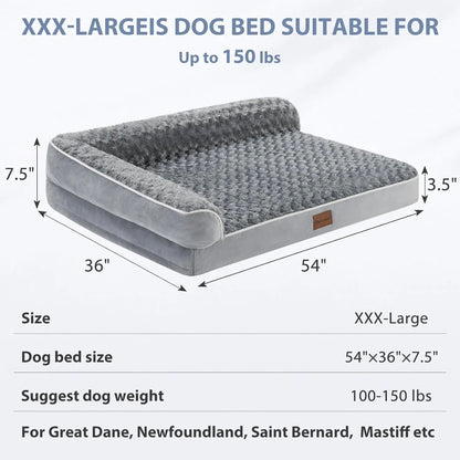 Premium Orthopedic L-Shaped Dog Bed for Large Breeds - Waterproof Velvet Sofa with Pressure Relief Foam, Joint Support, Removable and Washable Cover, Self-Warming Surface, and Non-Slip Base