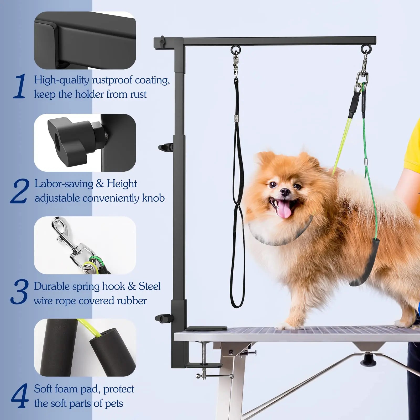 Pawaboo Professional Dog Grooming Table Arm with Clamp, 35" Adjustable Grooming Stand and Complimentary No-Sit Haunch Holder with Grooming Loop, Foldable Design for Small to Medium Pets
