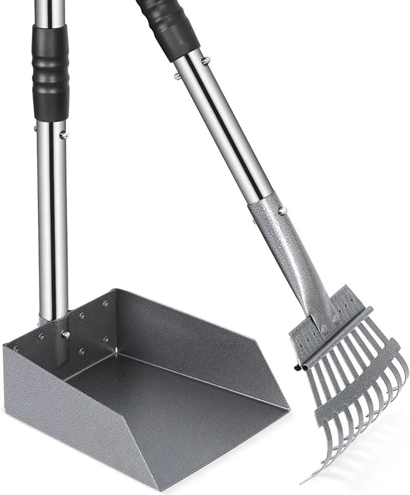 Professional Dog Waste Removal Set with Extra Large 9" x 9.5" Tray and 38" Adjustable Handle for Large Breeds - Durable Rust-Proof Metal and Aluminum Construction