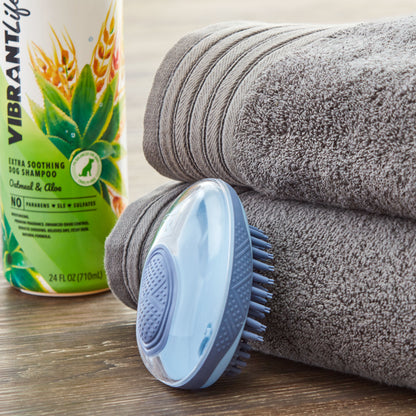 Bathing Palm Dog Brush with Built-in Shampoo Dispenser | Premium Dog Grooming Tool