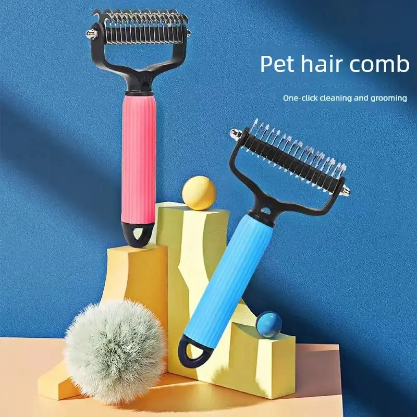 Professional Pet Grooming Tool - Universal Double-Sided Detangling Comb for Dogs with Stainless Steel for Efficient Shedding and Matted Hair Management