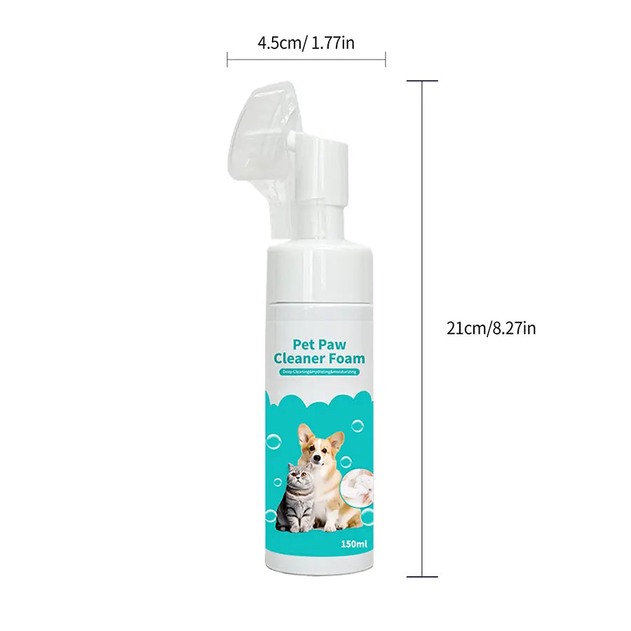 Waterless Pet Paw Cleaner Foam with Silicone Brush - 5 Oz Dog and Cat Foot Washer for Grooming and Moisturizing