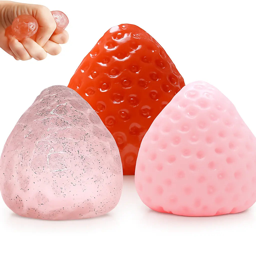 Extra Large 5-Inch Taba Squishy Hamster Strawberry Stress Balls – Vanilla Strawberry Butter Slime, Set of 3 for All Ages
