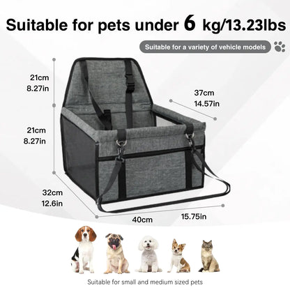 Pet Car Seat - Foldable Safety Booster for Cats and Dogs | Breathable, Easy-to-Clean Design with Spacious Interior | Compatible with Front and Back Seats, Simple Assembly