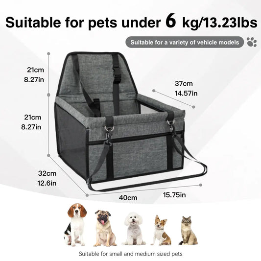 Pet Car Seat - Foldable Safety Booster for Cats and Dogs | Breathable, Easy-to-Clean Design with Spacious Interior | Compatible with Front and Back Seats, Simple Assembly
