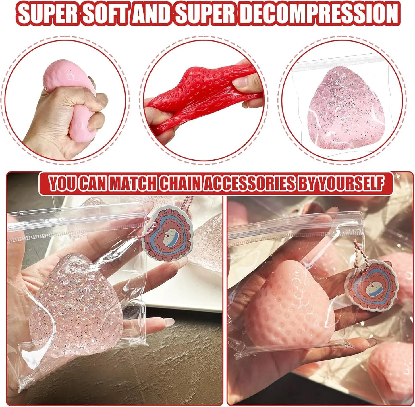 Extra Large 5-Inch Taba Squishy Hamster Strawberry Stress Balls – Vanilla Strawberry Butter Slime, Set of 3 for All Ages