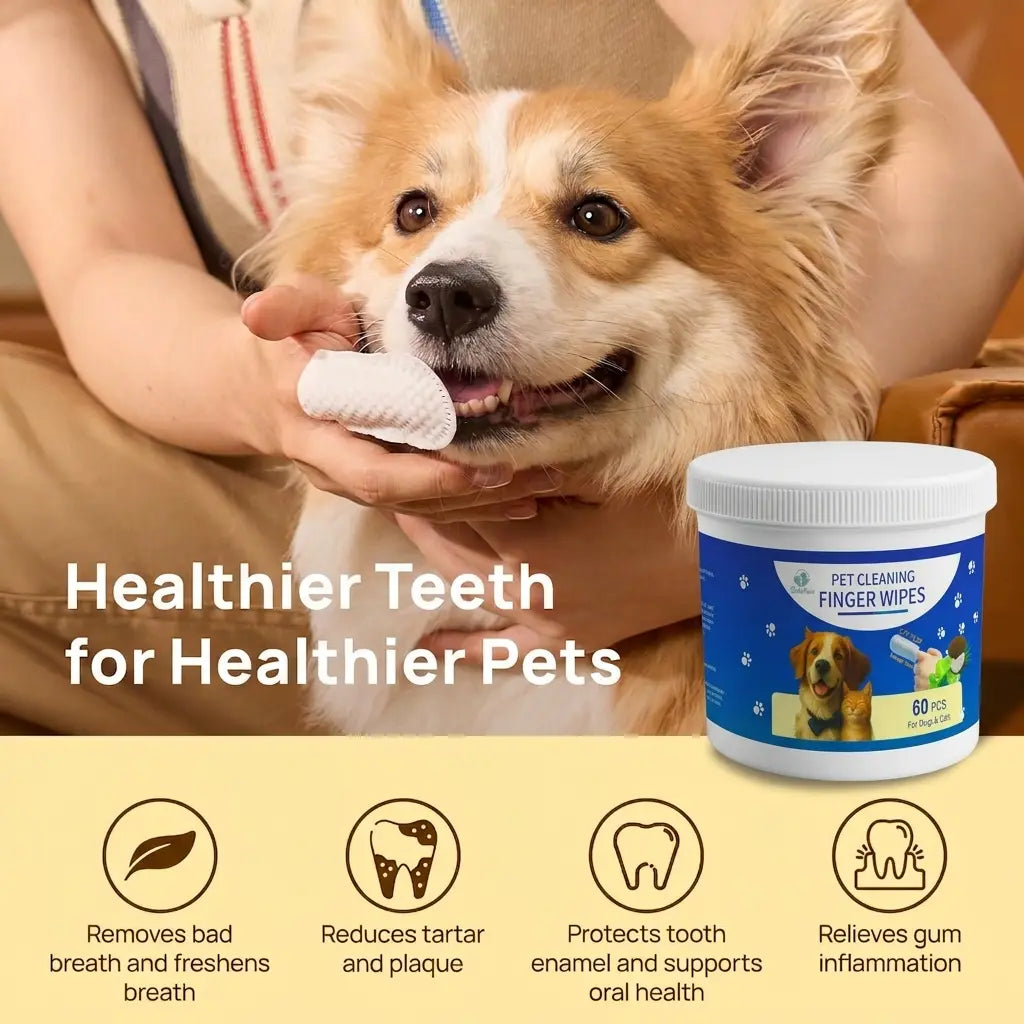 Bellepaws Pet Finger Cleaning Wipes - 60 Count | Chamomile, Honey & Aloe Infused | Gentle Multi-Purpose Wipes for Ears, Teeth & Paws | Deodorizing & Moisturizing Grooming Solution