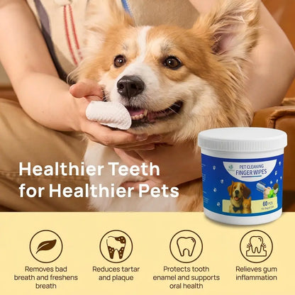 Bellepaws Pet Finger Cleaning Wipes - 60 Count | Chamomile, Honey & Aloe Infused | Gentle Multi-Purpose Wipes for Ears, Teeth & Paws | Deodorizing & Moisturizing Grooming Solution