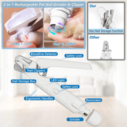 PetPulse Dual-Function LED Nail Grinder for Dogs and Cats - Precision Nail Trimmer with Ergonomic Non-Slip Handle for Safe Home Grooming
