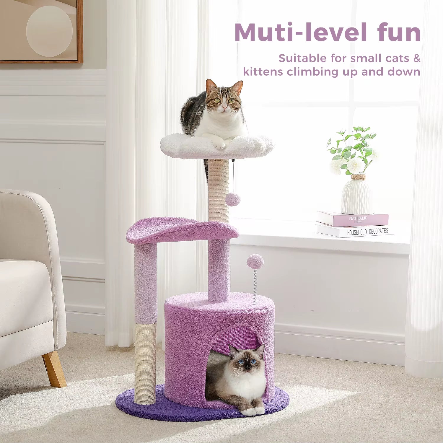 Cactus-Inspired Indoor Cat Tree with Curved Perch, Removable Top Bed, and Integrated Scratching Post