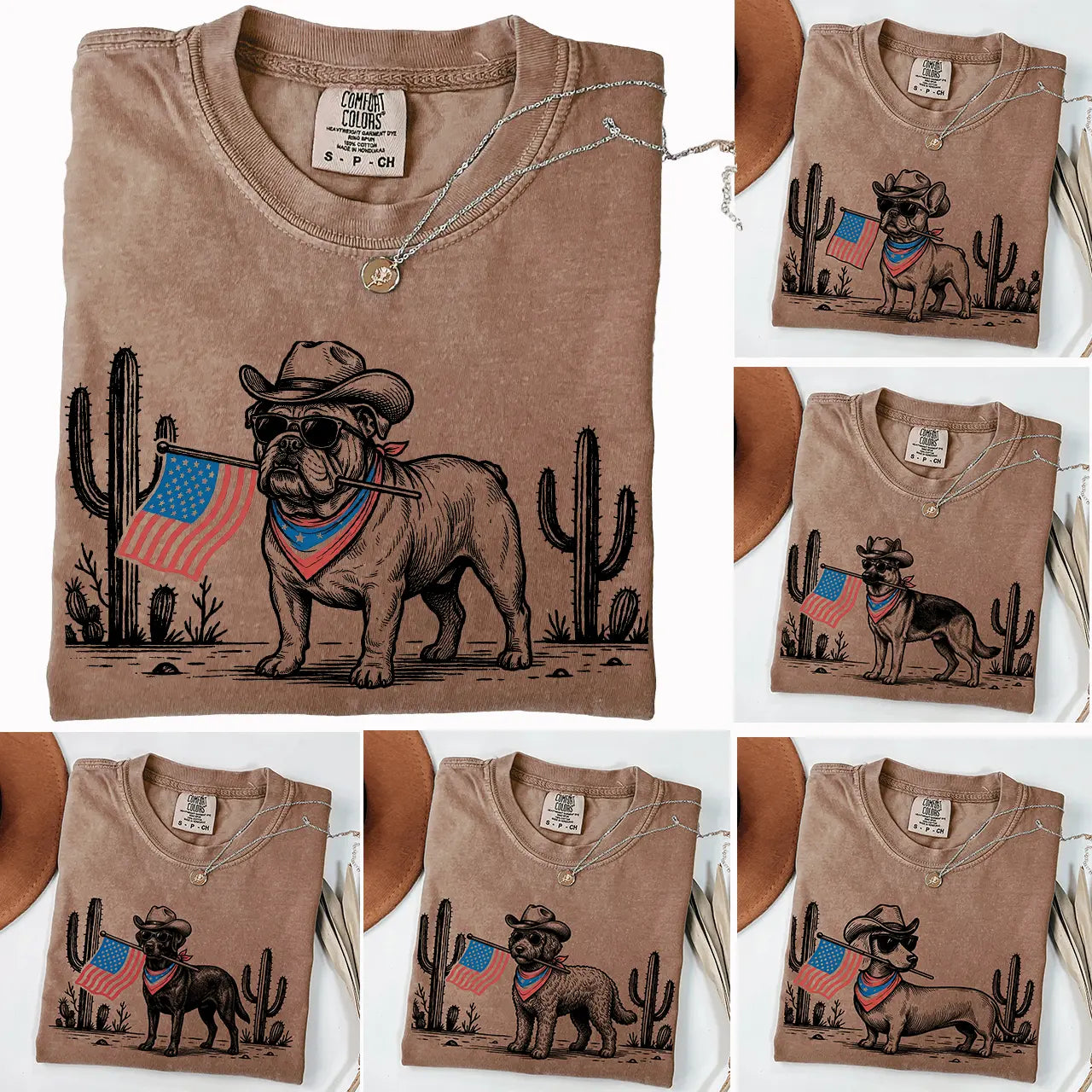 Patriotic Dog Shirt by Comfort Colors for Over 50 Breeds - Western Cowboy Tee, Ideal 4th of July Gift for Dog Lovers, USA Flag Design