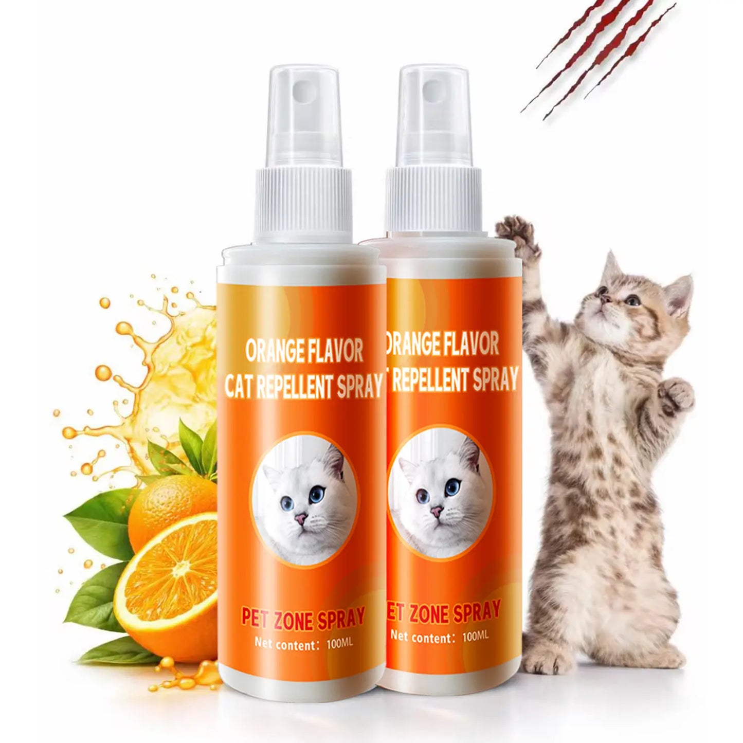Cat Deterrent Spray for Indoor and Outdoor Use, Furniture Protection and Anti-Marking Solution for Sofas and Carpets, Made with Natural Ingredients (100 ml x 2)