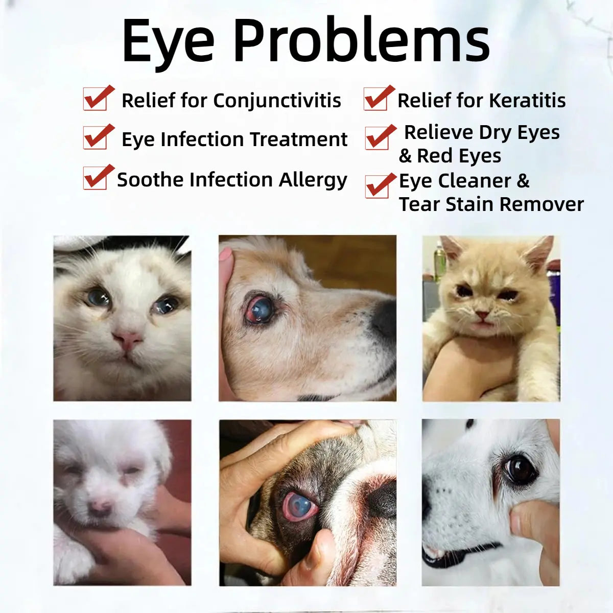Veterinary Eye Drops and Infection Treatment for Dogs and Cats - Alleviate Infections, Allergies, Dry Eyes, and Pink Eye; Tear Stain Cleaner and Eye Rinse for Kittens