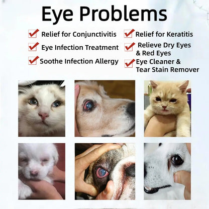 Veterinary Eye Drops and Infection Treatment for Dogs and Cats - Alleviate Infections, Allergies, Dry Eyes, and Pink Eye; Tear Stain Cleaner and Eye Rinse for Kittens