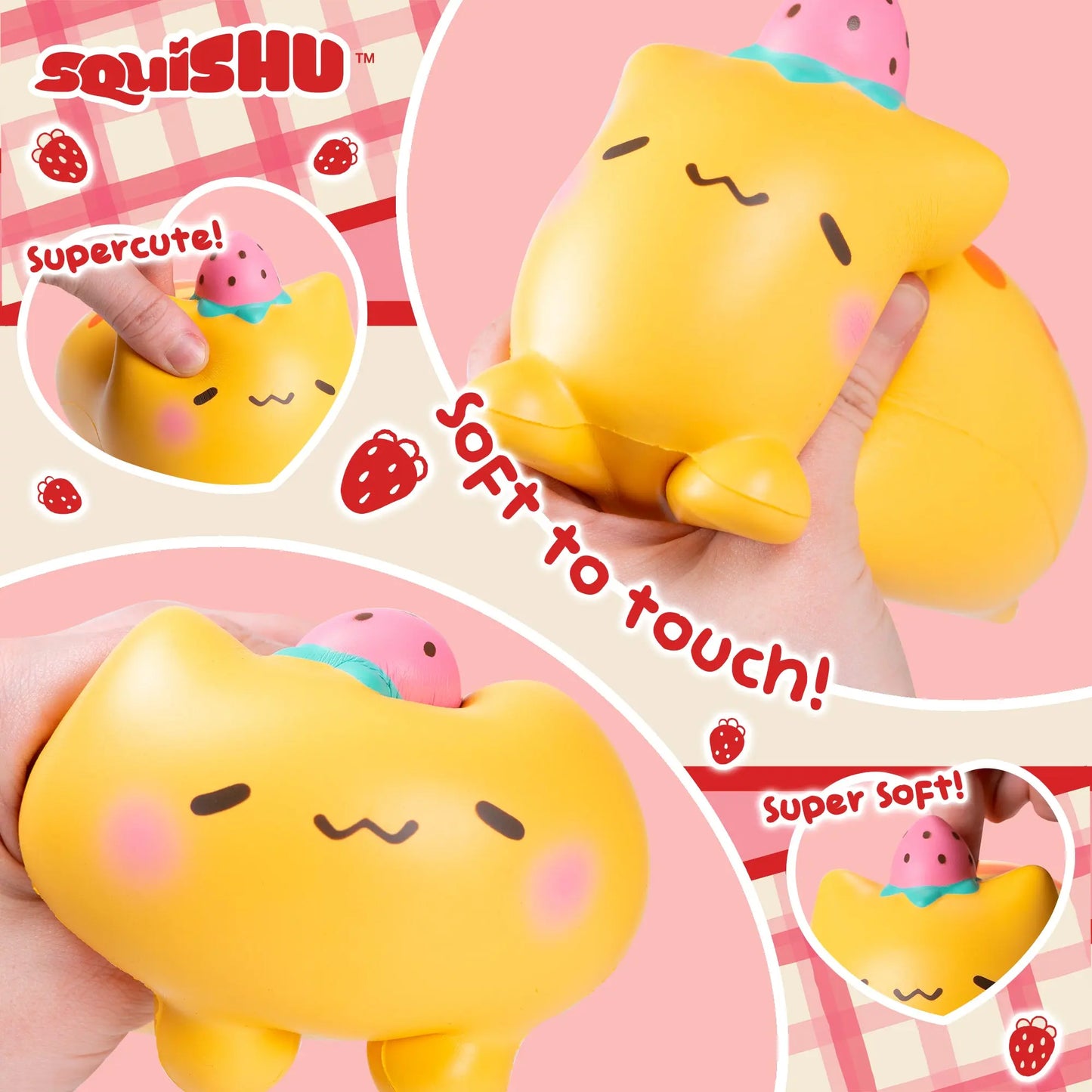 Hamee Original Squishu Jumbo Strawberry Cat - Collectible Slow-Rising Toy for Birthdays, Party Favors, and Stress Relief