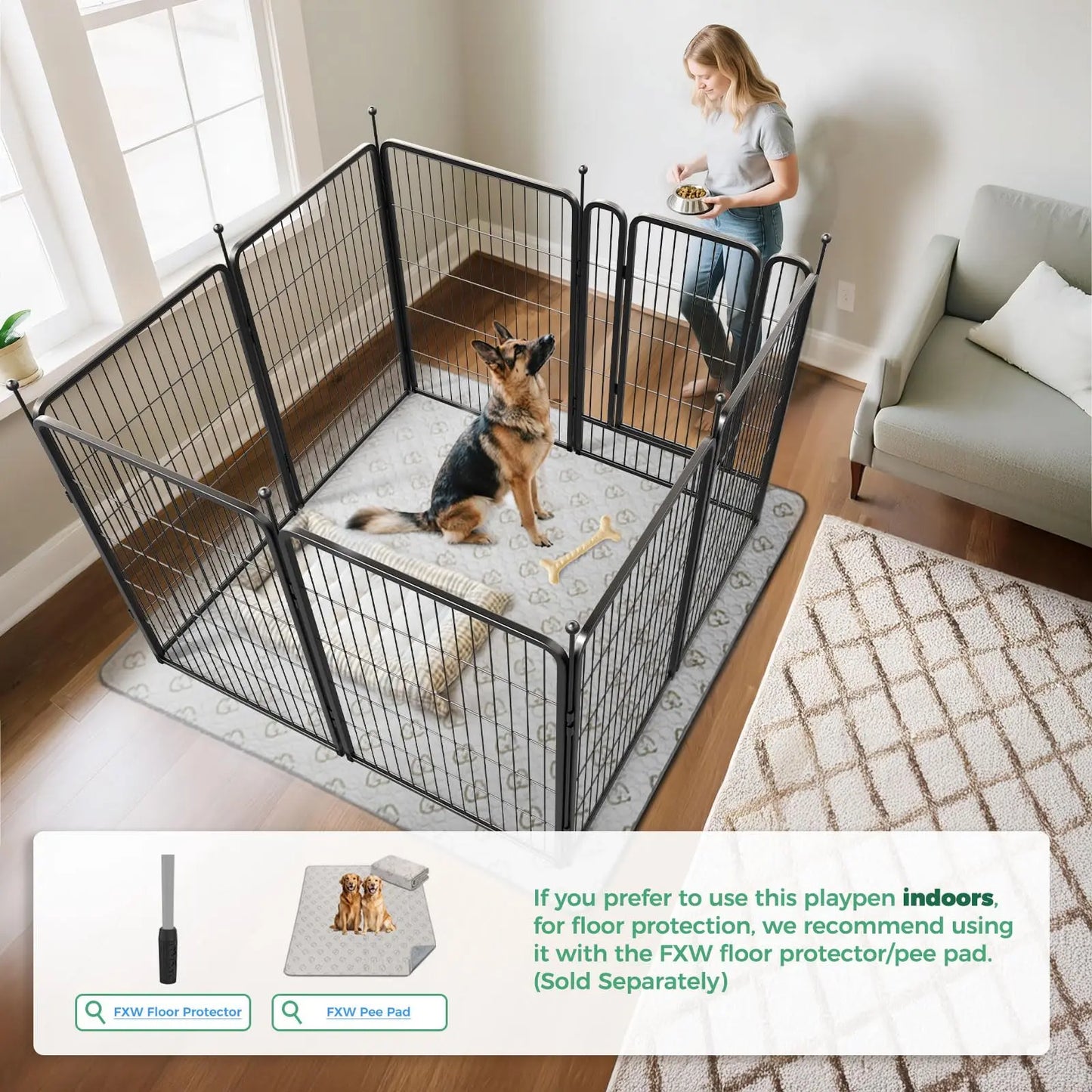 FXW Rollick Unleashed Dog Playpen for Indoor and Outdoor Use, Available in Heights of 40", 45", and 50" with 8 or 16 Panels for Medium and Large Dogs, Black/White│Patented Design, Summervibes