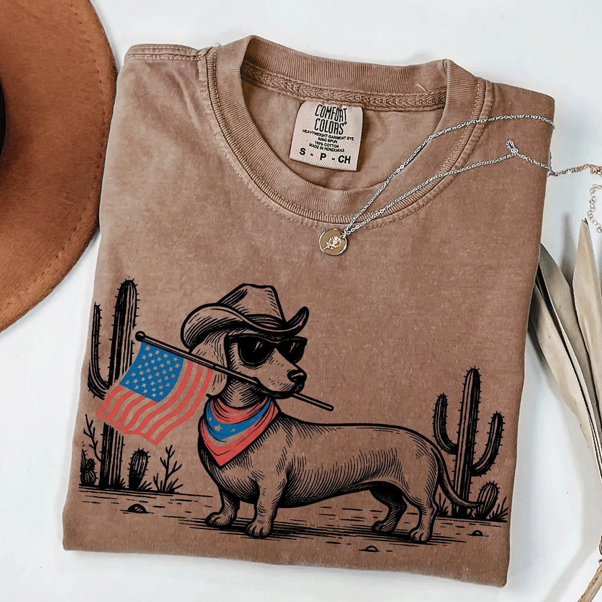 Patriotic Dog Shirt by Comfort Colors for Over 50 Breeds - Western Cowboy Tee, Ideal 4th of July Gift for Dog Lovers, USA Flag Design