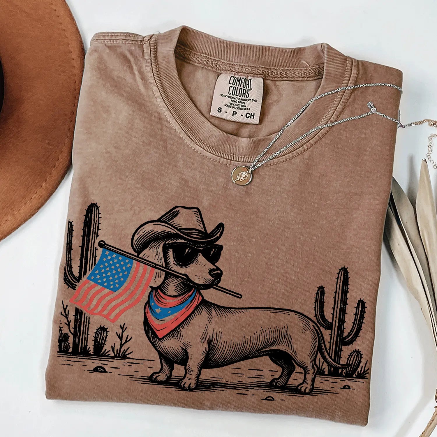 Patriotic Dog Shirt by Comfort Colors for Over 50 Breeds - Western Cowboy Tee, Ideal 4th of July Gift for Dog Lovers, USA Flag Design