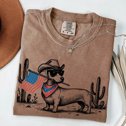 Patriotic Dog Shirt by Comfort Colors for Over 50 Breeds - Western Cowboy Tee, Ideal 4th of July Gift for Dog Lovers, USA Flag Design